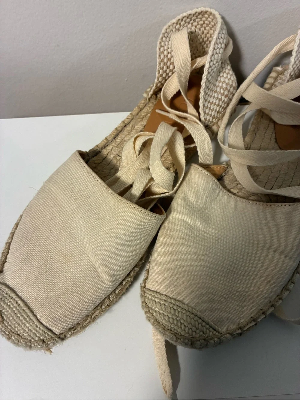 J. Crew Cream Canvas Lace-Up Espadrille Flats